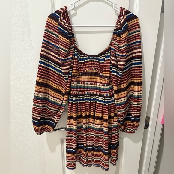 Zara Multicolor Pleated Striped Mini Dress - Picture 4 of 5